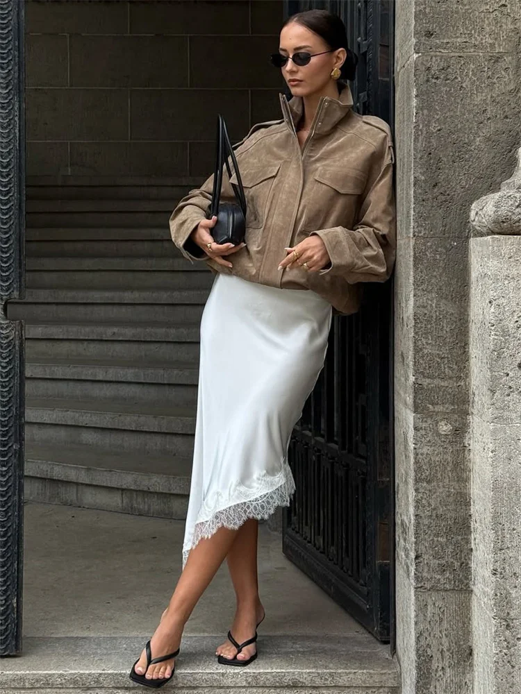 Tossy White Lace Patchwork Long Skirt For Women Slim High Waist Elegant Commute Printed Party Looks Clothes Female Maxi Skirts