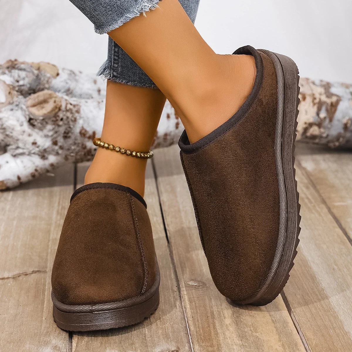 2025 зимние теплые пушистые женские тапочки с мягкой подошвой, нескользящие толстые плюшевые сабо, женские повседневные туфли на платформе, домашняя обувь, шлепанцы 44