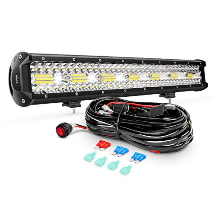 ZH409 20 Inch 420W Triple Row Flood Spot Combo 42000LM LED Light Bar with Heavy Duty Off-Road Wiring Harness, 2 Years Warranty,