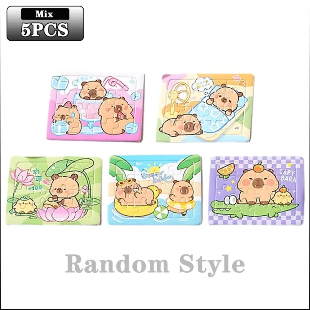 

5PCS Cartoon Animal Capybara Paper Jigsaw Puzzles DIY Mini Educational Toy Double-Sided Cute Children Puzzle Board