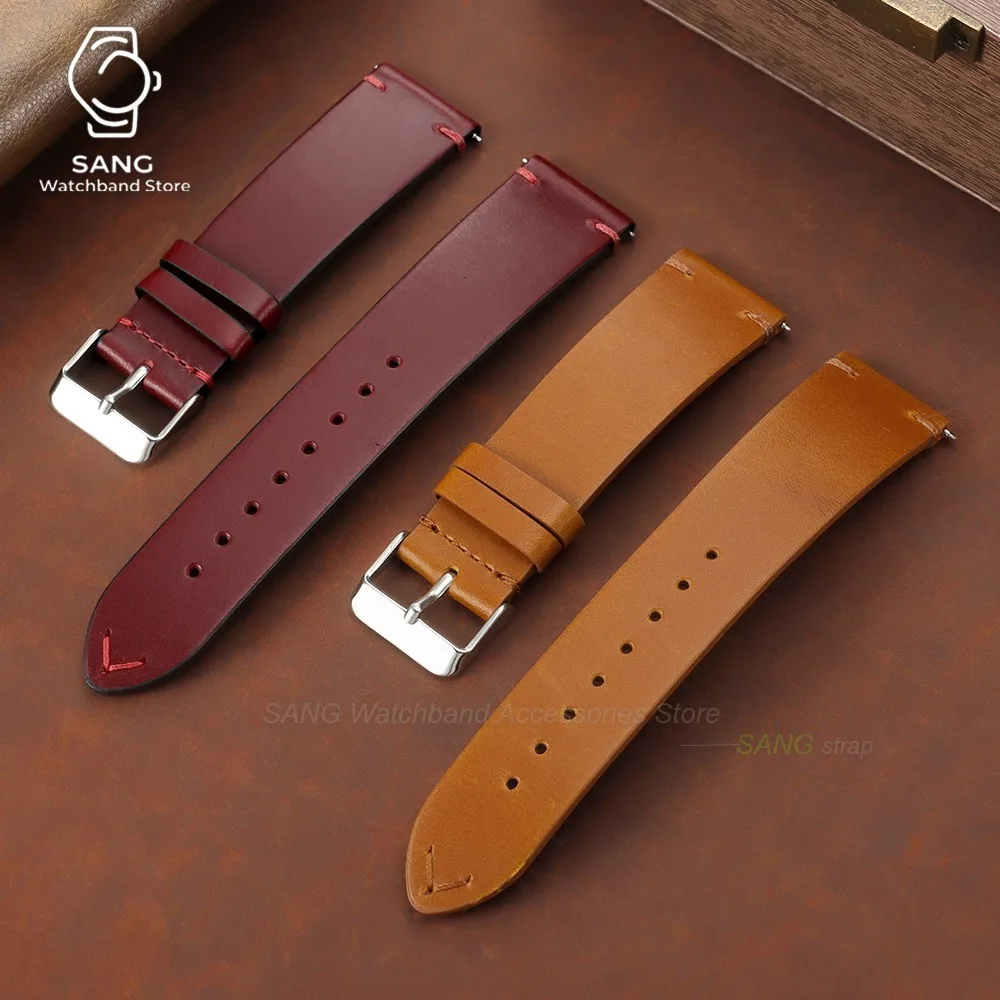 18mm 19mm 20mm 21mm 22mm 24mm Universal Stitching Cowhide Strap Vintage Oil Wax Leather Watchband for Seiko for Omega Watch Band