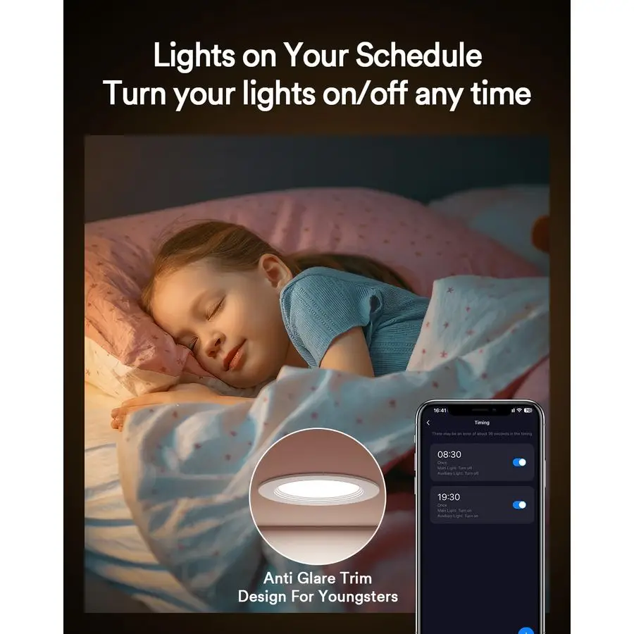 إضاءة LED ذكية تعمل بالواي فاي مقاس 6 بوصات مع جهاز تحكم عن بعد، مصابيح سقف RGBWW Canless مع حواف معدنية مضادة للوهج JBox، متوافقة