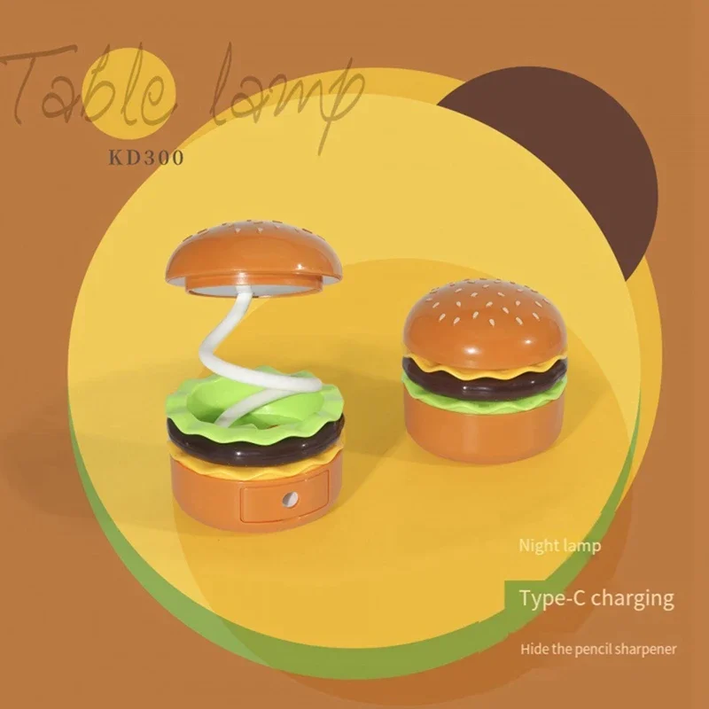 Small Desk Lamp For Kids With Adjustable Neck Touch Switch With Pencil Sharpener Rechargeable Desk Lamp Hamburger!