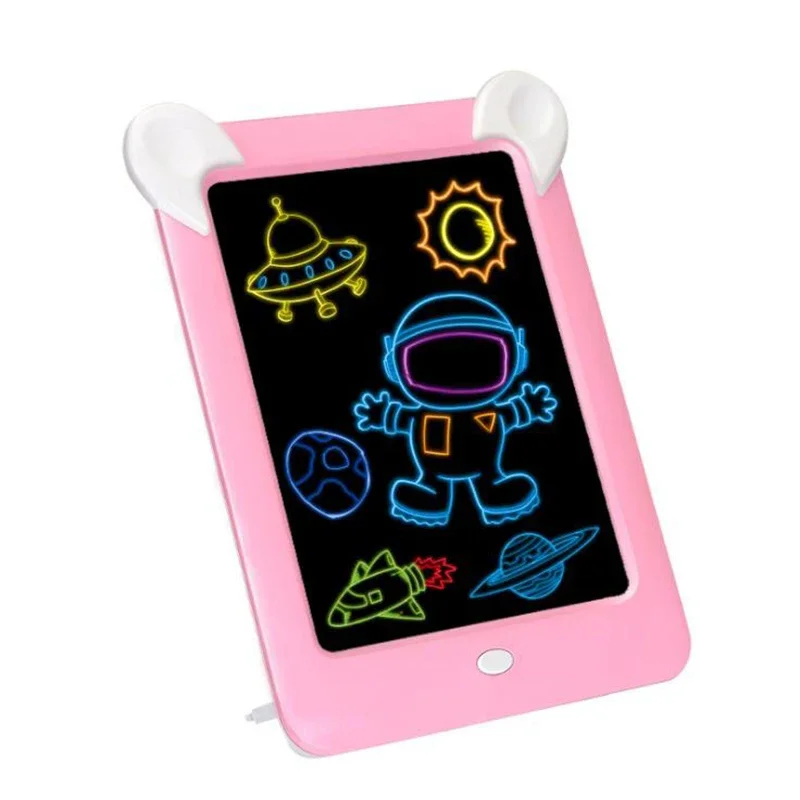 Prancheta de desenho luminosa mágica daw com luz-fun sketchpad placa caneta fluorescente russo inglês iluminar jogar brinquedos para crianças