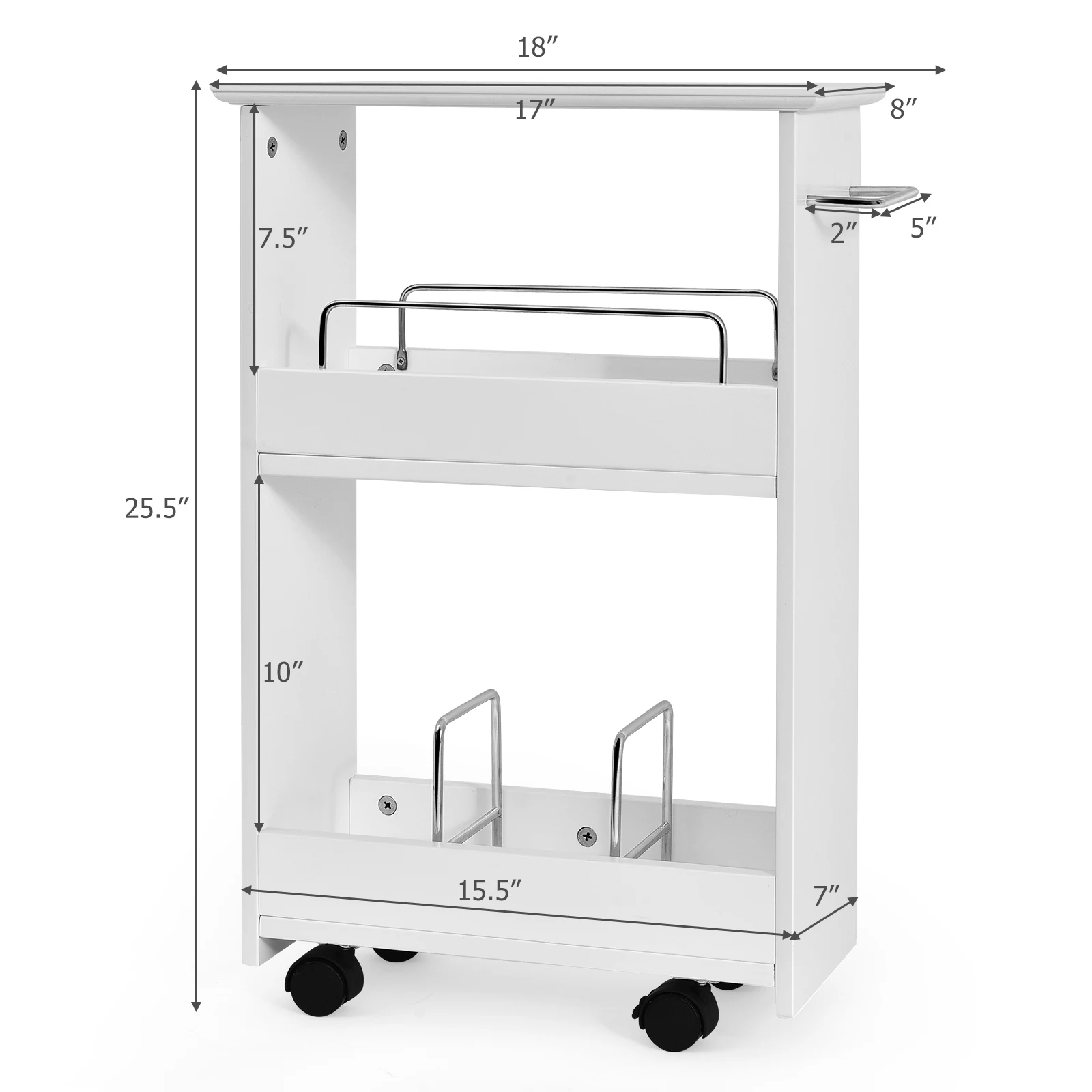 Slim Rolling Storage Cart 3-Tier Bathroom Cabinet Mobile Shelving Unit w/ Handle