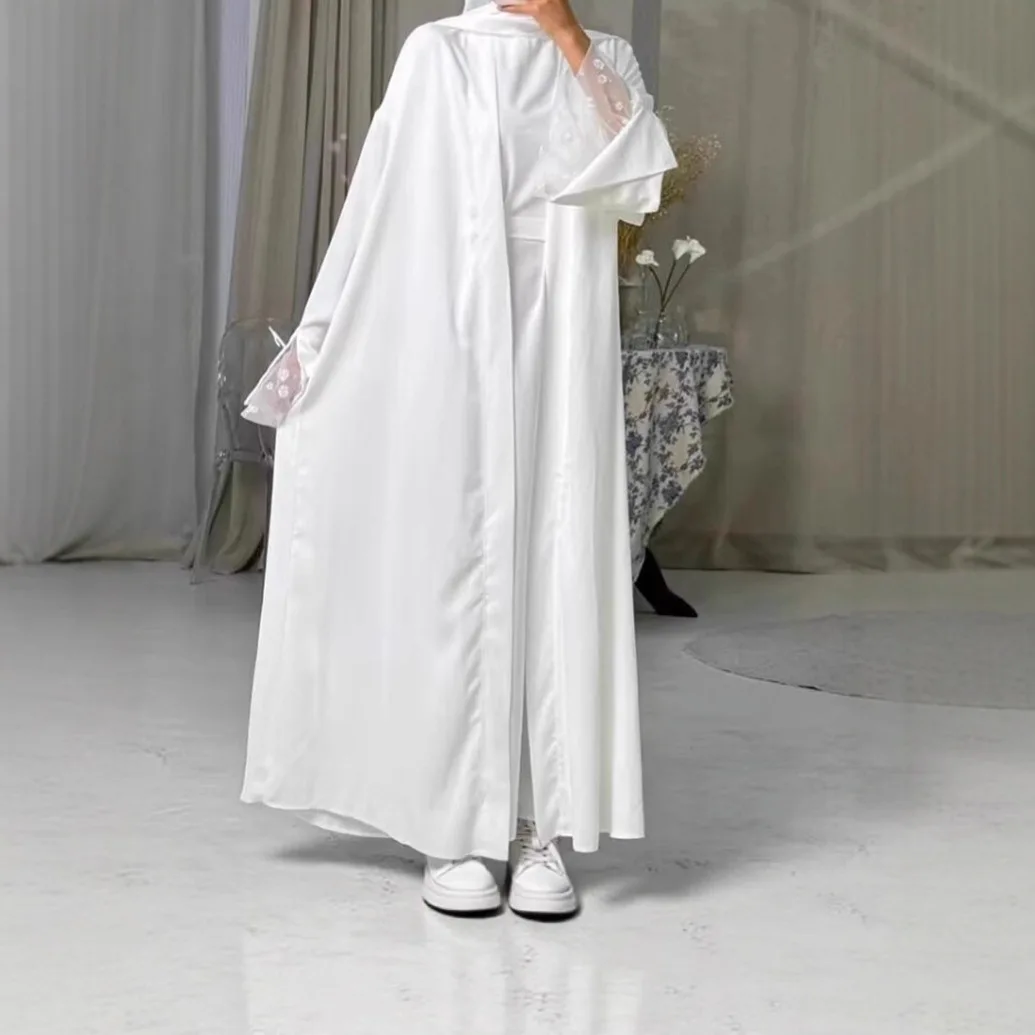 Eid Women Dress Suit Muslim 2 Piece Sets Cardigan Robe Lace Dresses Abayas Jalabiya Dubai Kaftan Islam Vestidos Morocco Ramadan