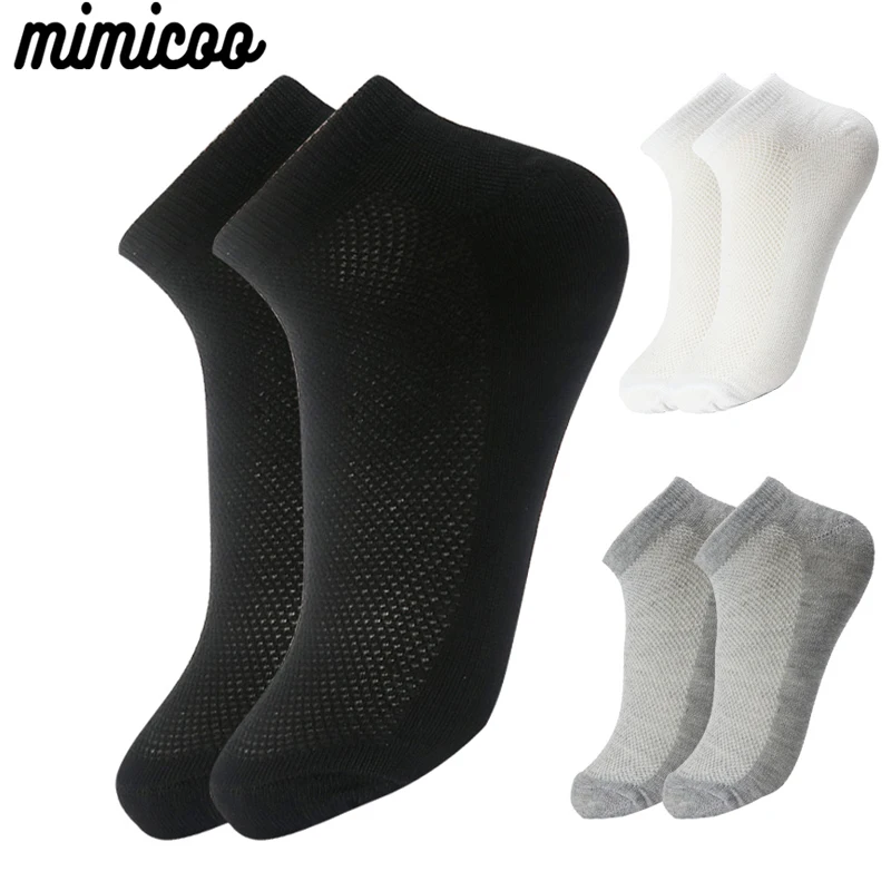 6 Pairs Breathable Men\'s Socks Short Ankle Elastic Solid Color Mesh High Quality Cotton Business Unisex Sokken Plus Size EU38-47