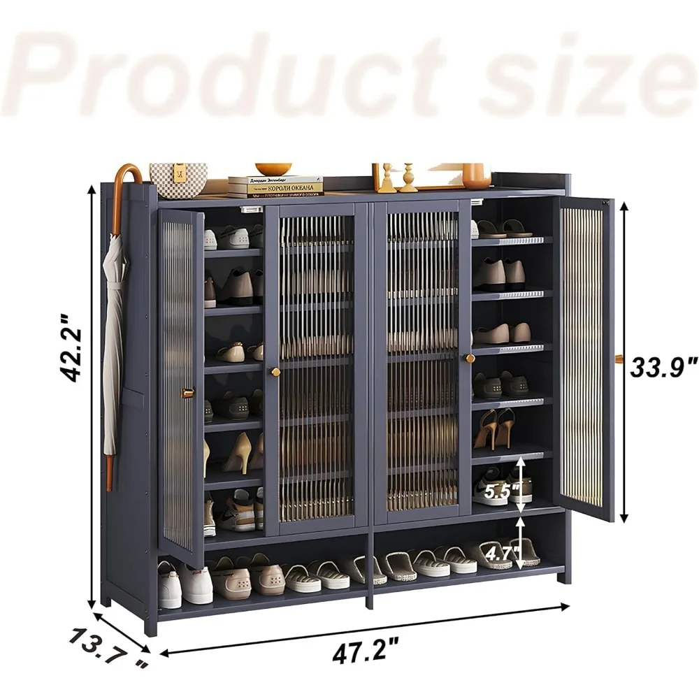 8-Tier Bamboo Shoe Cabinet, 40 Pairs Shoe Storage Cabinet with Doors, Freestanding Bamboo Shoe Rack Organizer with Shelves image 2