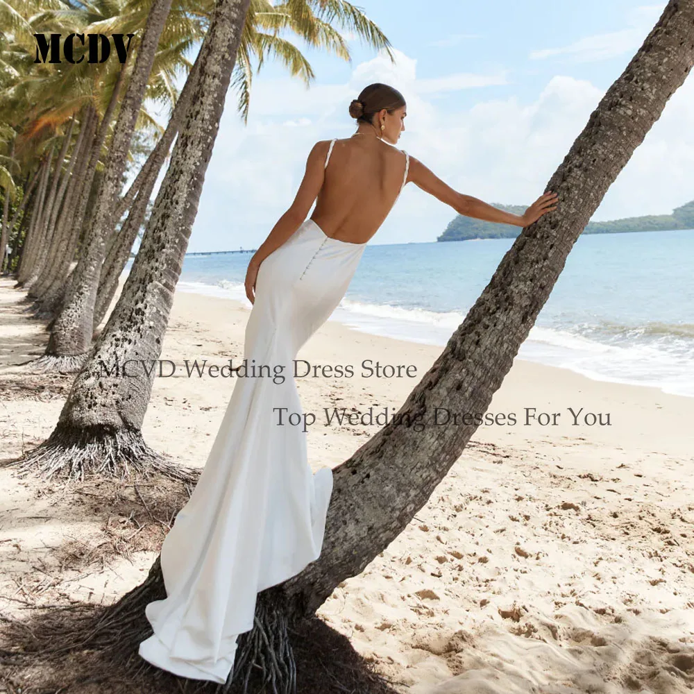 MCDV فستان زفاف مثير بدون ظهر 2025 العروس بلا أكمام حورية البحر السباغيتي الأشرطة زي العرائس مخصص فيستدو دي نوفيا بودا