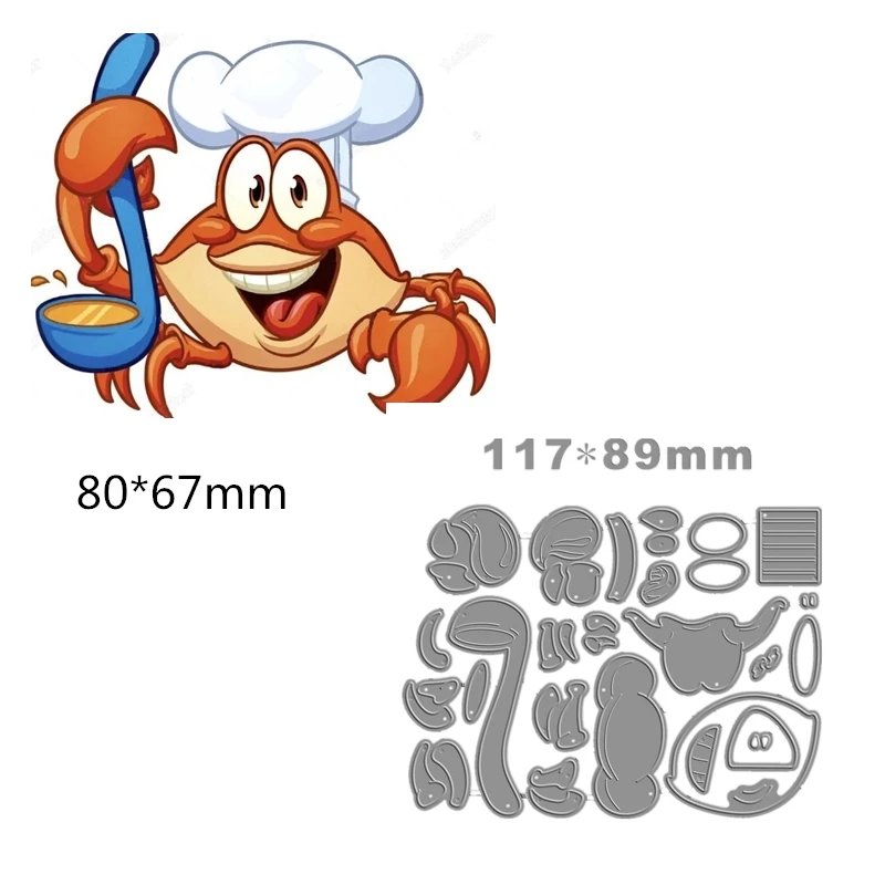 New Cartoon Crab Cook Chef Metal Cutting Dies Food Party Children Kid Birthday Family Card Craft No Christmas Stamp Scrapbooking