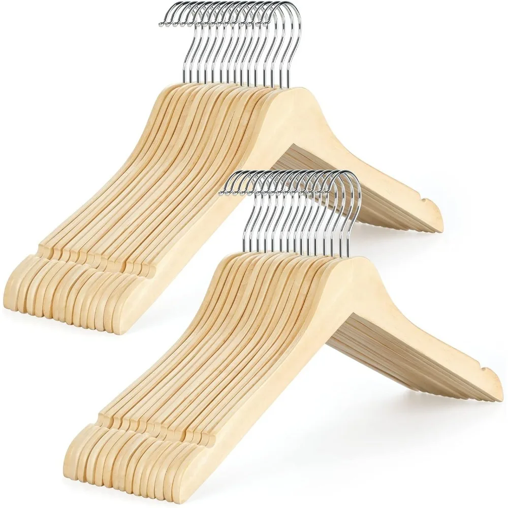 

Wooden Hangers 30 Pack, 0.28-inch Slim & Durable Clothes Hangers Space Saving, Natural Wood Hanger with 360°Swivel Hook