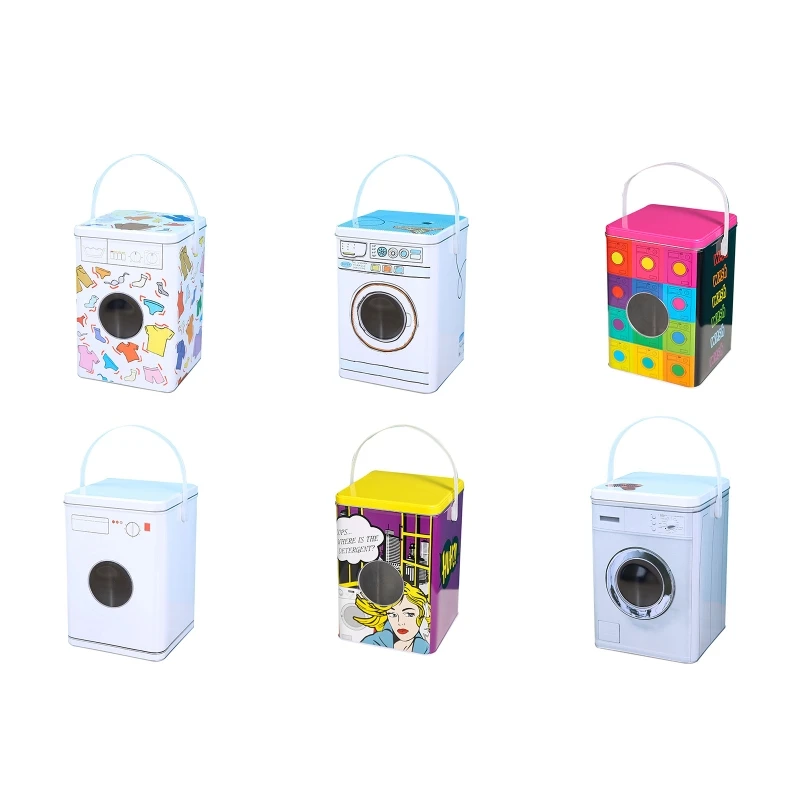 Metal Storage Container with Lid Laundry Sundries Holder Laundry Powder Tin Washing Machine Shape Case With Handle M68E