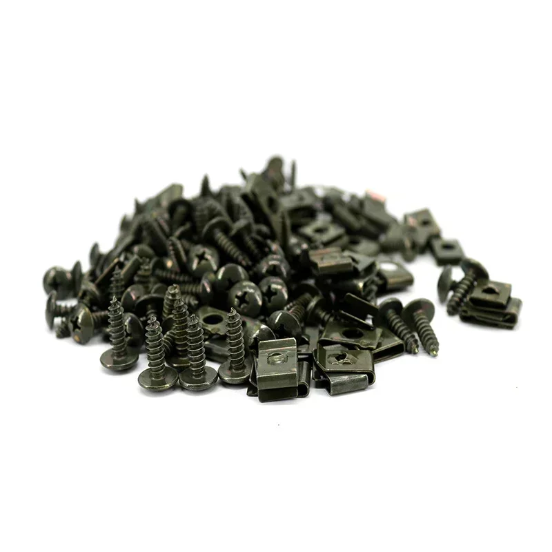 10-100PCS Car Motorcycle Scooter Moped Cover Metal Retainer U-Type Clips Green Self-tapping Bumper Fastener Anti-rust Clip