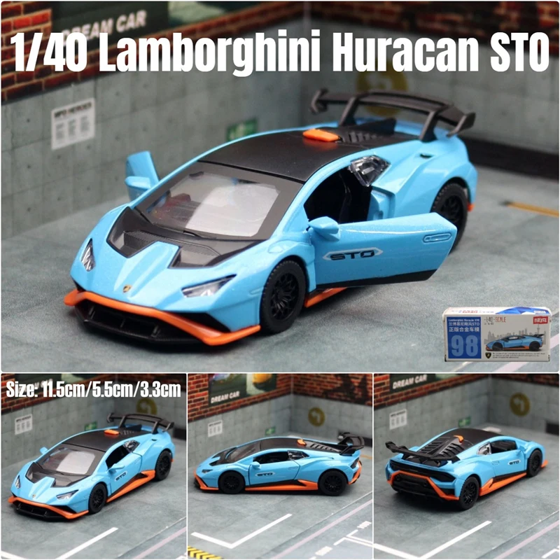 Modèle de voiture de course Lamborghini Huracan Sto en alliage moulé sous pression, simulation de véhicules miniatures, échelle en métal, voiture de sport, cadeau pour enfants, 1/40