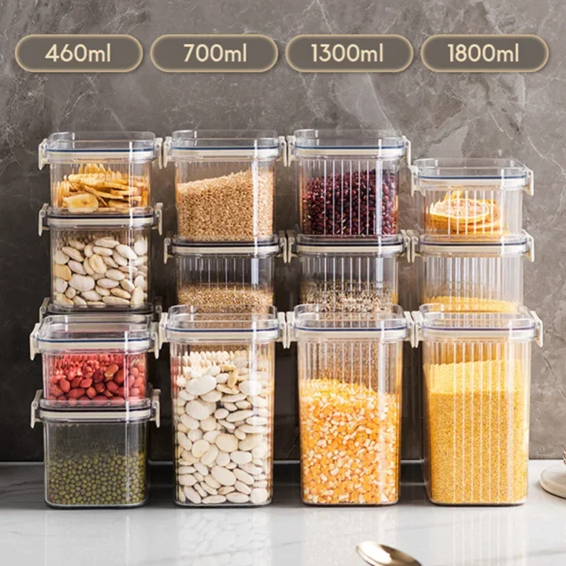 Retro Food Storage Tank Kitchen Container Plastic Box Jars for Bulk Cereals Pantry Organizer Sealed Jars with Lid 460-1800ml