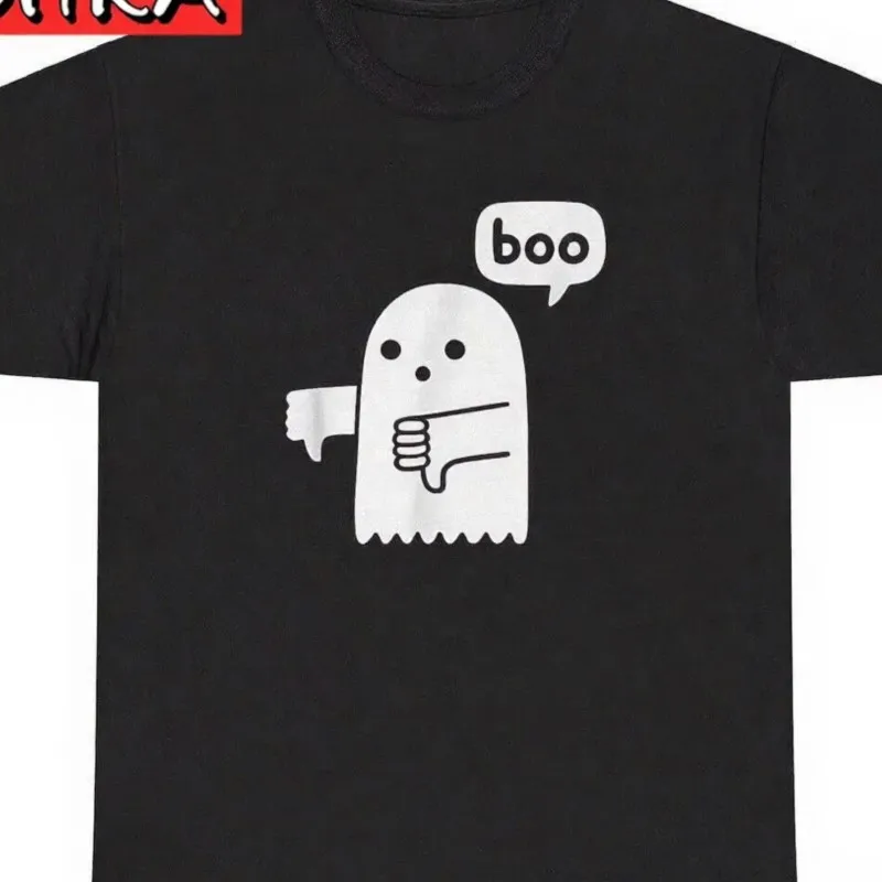 Boo Ghost Thumbs Down T Shirt Funny Ironic Halloween Silly Gen Z Edgy Humor Tee Clothing Cotton Tee for Daily Wear T-Shirt