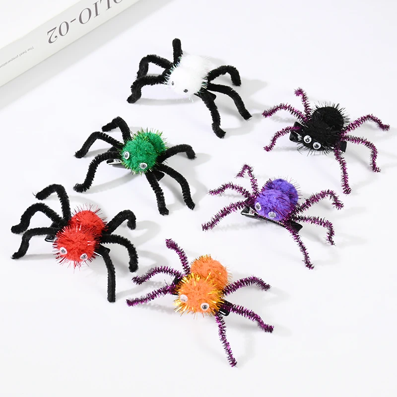 Halloween Furry Spiders Hairclip For Halloween Party Decor Baby Girls Cute Hairpins Barrettes Headdress Kids Hair Accessories