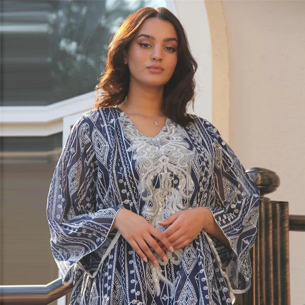 

Moroccan Kaftan Sequins Abaya 2025 Eid Djellaba Ramadan Muslim Dress Women Embroidery Maxi Party Evening Gown Jalabiya Robe Gown