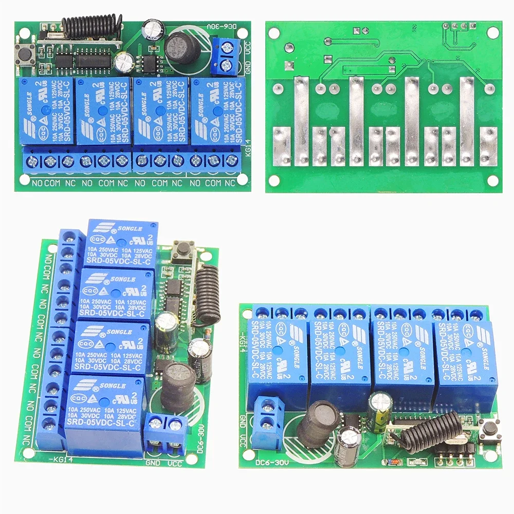 Interruptor de Control remoto inalámbrico RF, 433MHz, CC 6V, 12V, 24V, contacto seco, receptor de relé 10A, transmisor de 500m para Motor de puerta