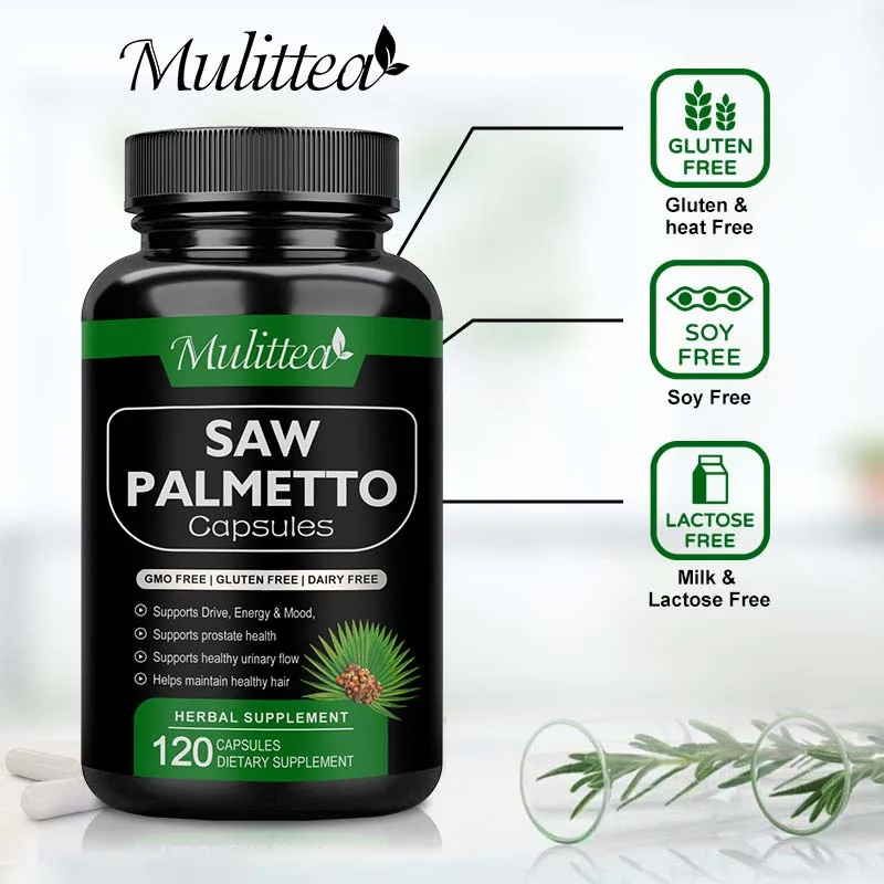 Mulittea Saw Palmetto Supplement Help Promote Prostate Health Support Bladder & Less Urination&Prevents Hair Loss