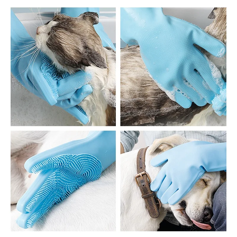 Pet Grooming Cleaning Gloves Dog Cat Bathing Shampoo Glove Scrubber Magic Dishwashing Cleanner Sponge Silicon Hair Removal Glove