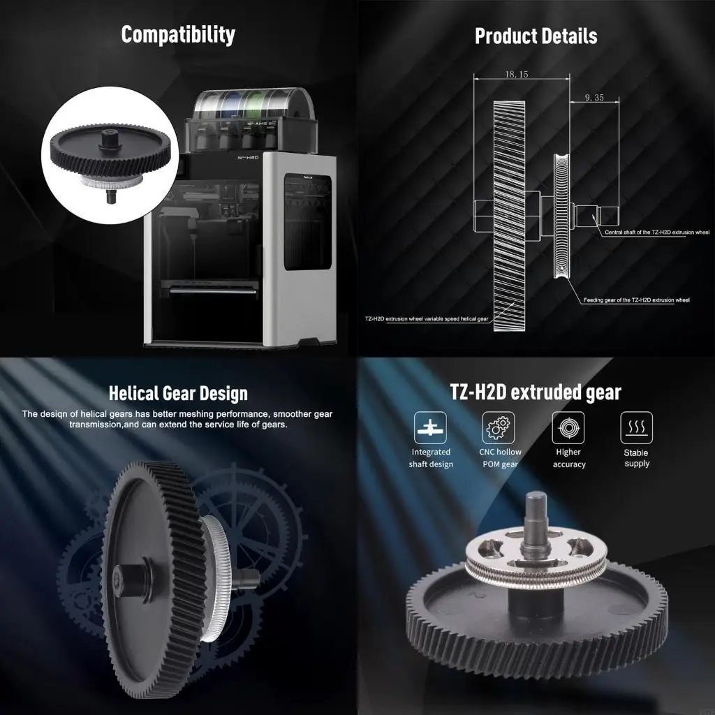 

4X7E Extruder Gear For H2D Hardened Steel Helical Gear Printer Replacement Part