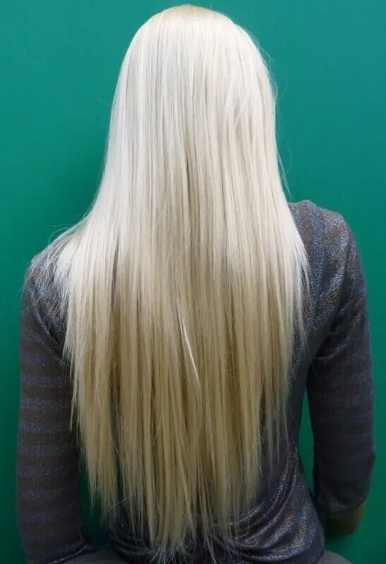 100% menschliches Haar Frauen lange natürliche hell blonde gerade synthetische volle Perücke 24 Zoll