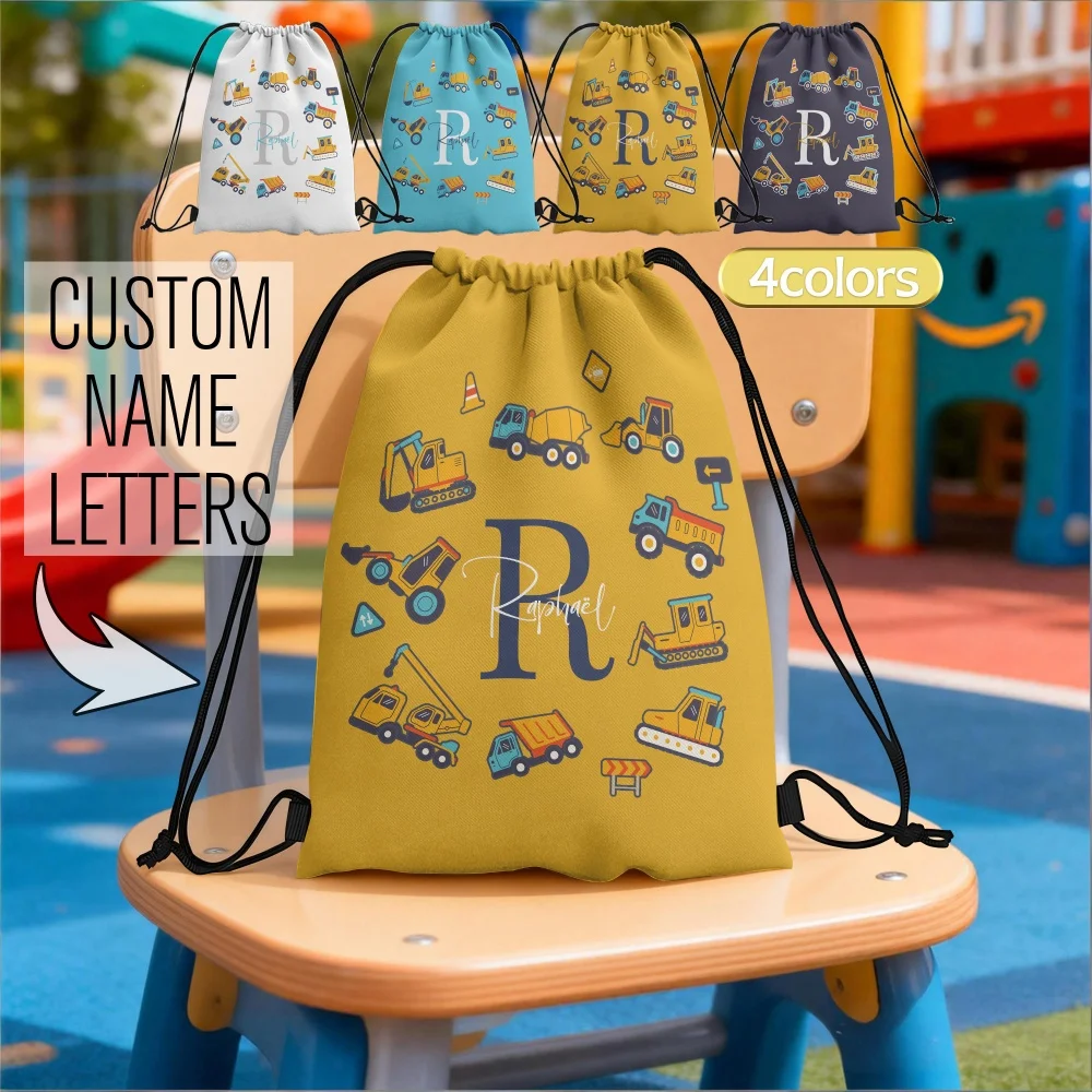 1Pc Personalized Initials & Name Drawstring Bag - Custom Text/Initials, Cartoon Truck, Gym Bags Suitable for Travel,Party Favors