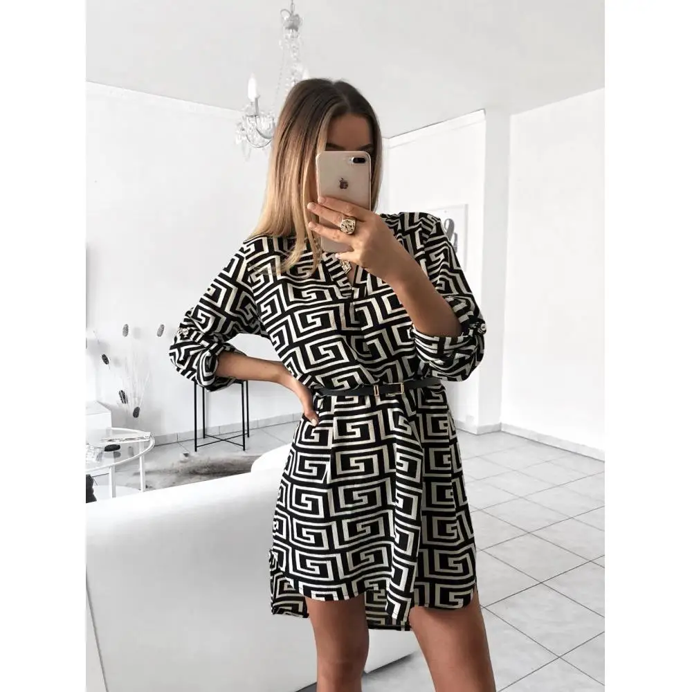 Imprimé serpent Long Sve irt Dr Vintage Sle femme taille ample tissu Polyester régulier Sve ourlet irrégulier