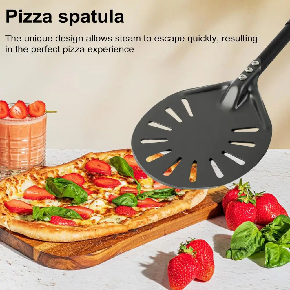 

Anodized Aluminum Alloy Pizza Peel Non-stick Perforated Pizza Turning Peel Lightweight Long Handle Anodized for Homemade