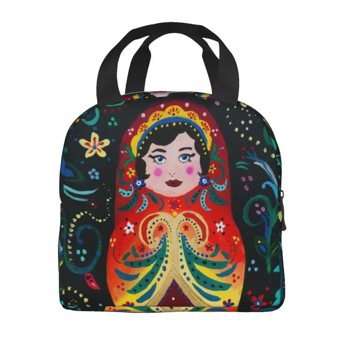 Russian Matryoshka Doll Insulated Lunch Bag for School Office Babushka Flower Art Cooler Thermal Lunch Box Women Children