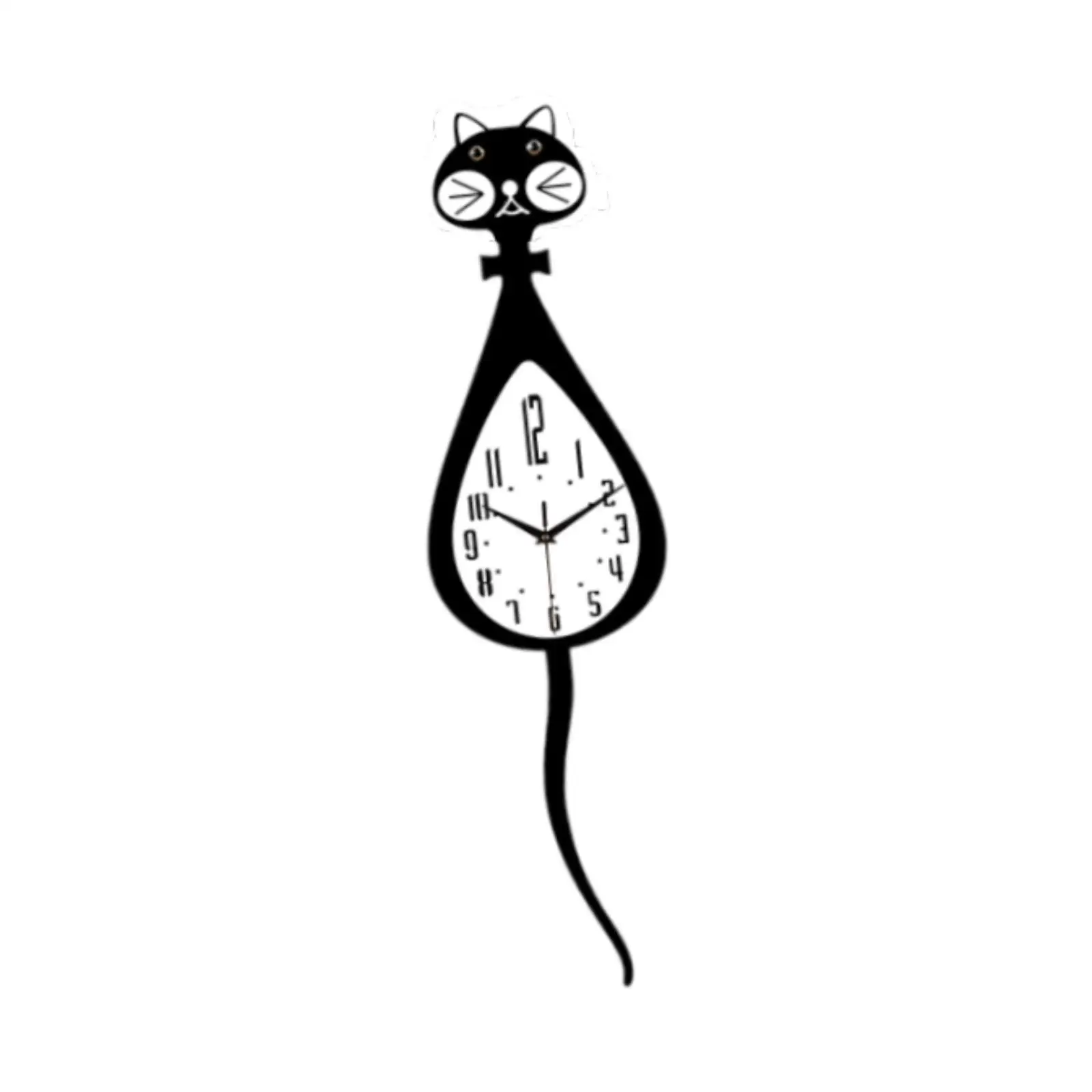 Kitty Wall Clock Acrylic Lightweight Mute Movement Cute Cartoon Cat Tail Swing Stylish Decor for Nursery Bedroom