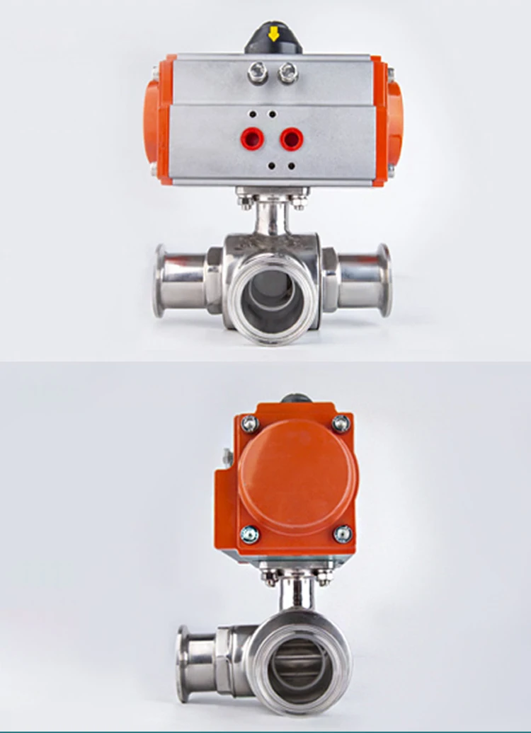 Magnetventil 38mm 304 Stainless Steel Sanitary Pneumatic Ball Valve 3 Way Tri Clamp Ferrule Type Ball Valves With Double Acting Cylinder Pneumatik — Detail 4