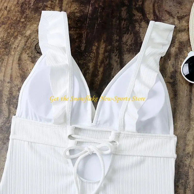 

E56D женские купальники с глубоким v-образным вырезом и рюшами, цельный купальник, модное бикини на шнуровке сзади, однотонные