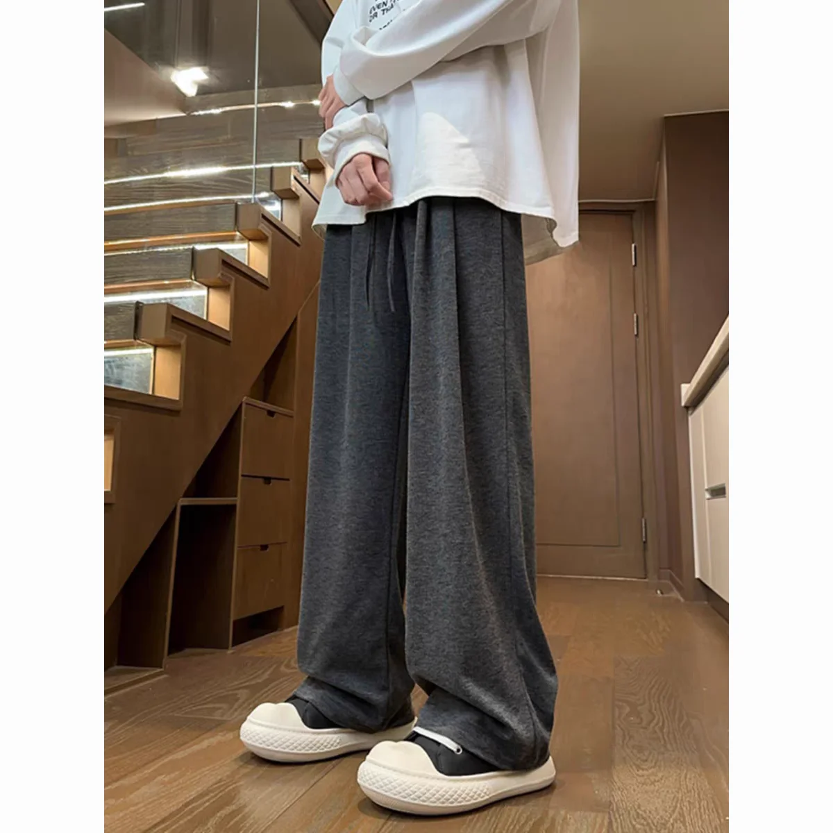 

Hong Kong-style Solid Color Loose Casual Pants, Men's Pure Cotton Straight-leg Pants, Men's Youth Tall and Wide-leg Pants
