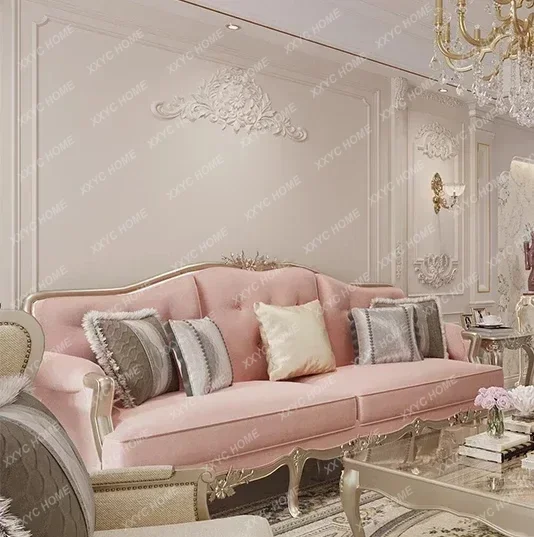 Y1   French light luxury living room solid wood sofa villa high-end carved combination furniture, fabric three-person sofa
