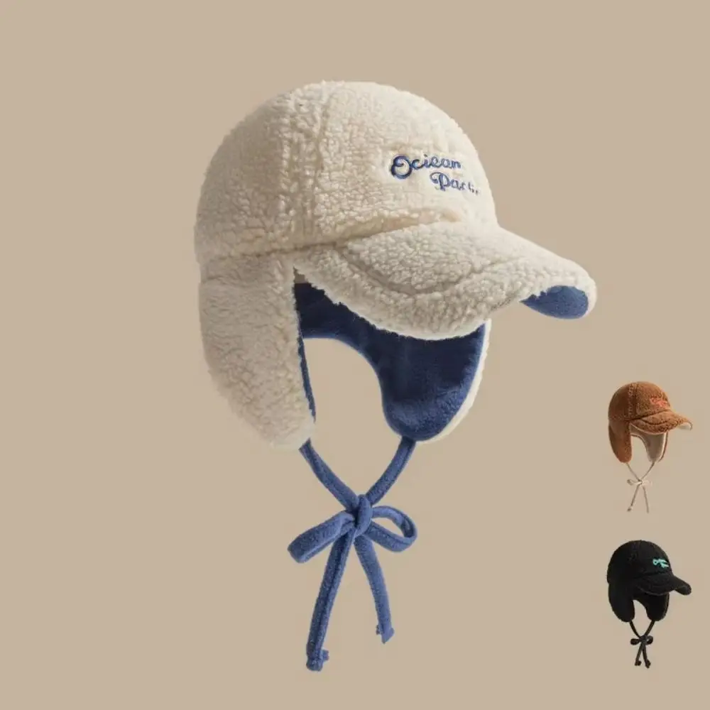 

Ear Protectors Warm Pilot Hat Thickened Windproof Winter Baseball Cap Earflaps Visor Plush Cap Lamb Wool Hat Outdoor Sports