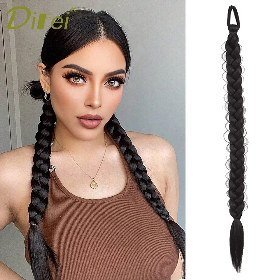 

DIFEI Synthetic Wig Straight Braid Female Braided Hair Twist Boxing Braid Natural Chemical Fiber High Tie Hair Long Ponytail