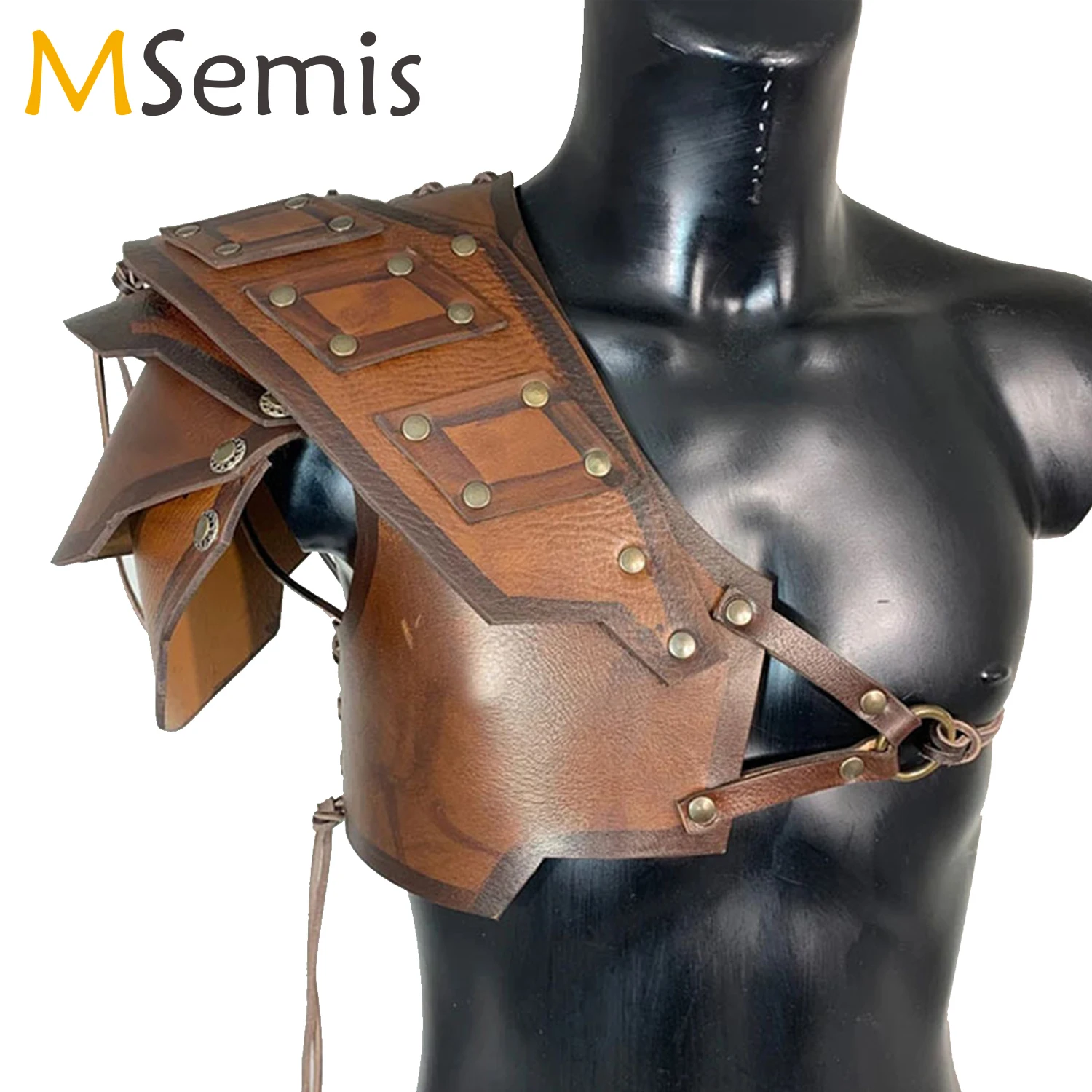 

Viking Faux Leather Single Pauldron Shoulder Armor Medieval Knight Gladiator Samurai Chest Harness Halloween Cosplay Costume