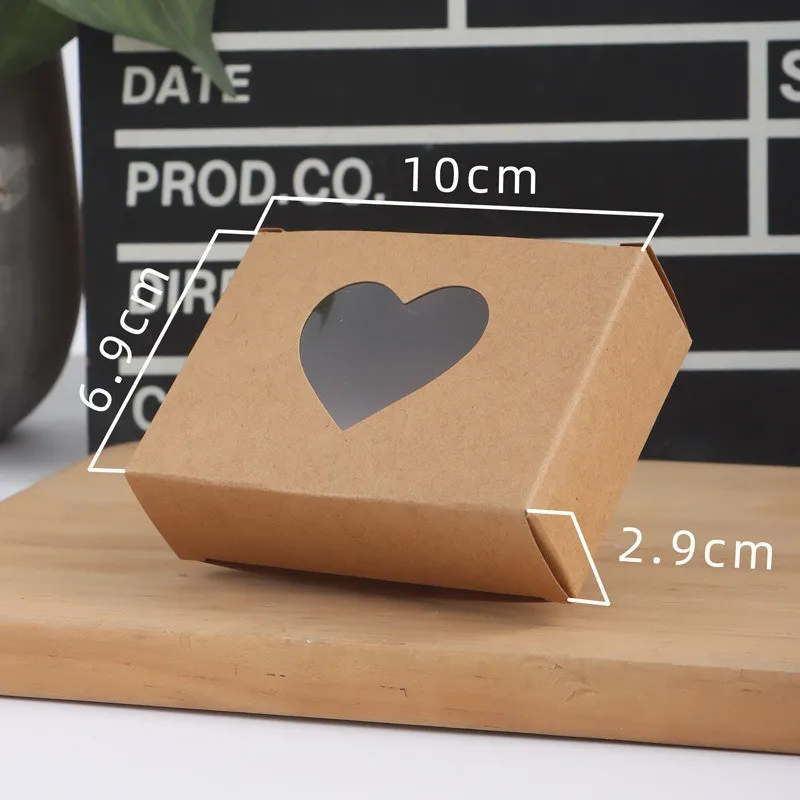 Amor Coração Clear Window Kraft Paper Carton Box, Handmade Soap Embalagem Papelão, Wedding Party Gift Boxes, DIY, 10Pcs