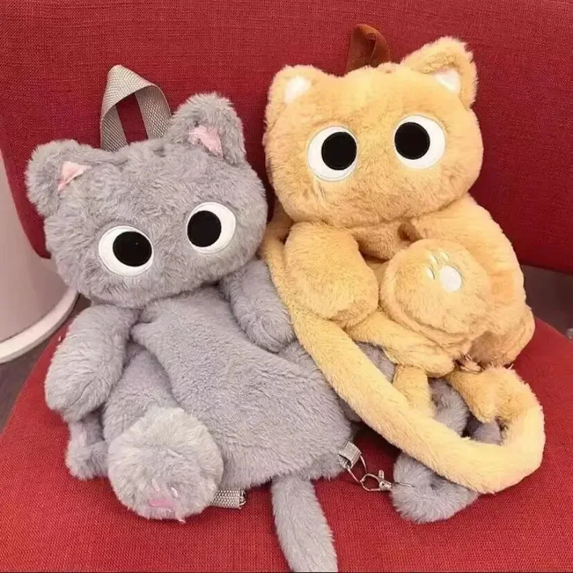 37cm Kawaii Big Eyes Cat Plush Backpack Cute Large-capacity Stuffed Animals Bags Boys Girls Anime Cartoon Toy Backpack Gifts