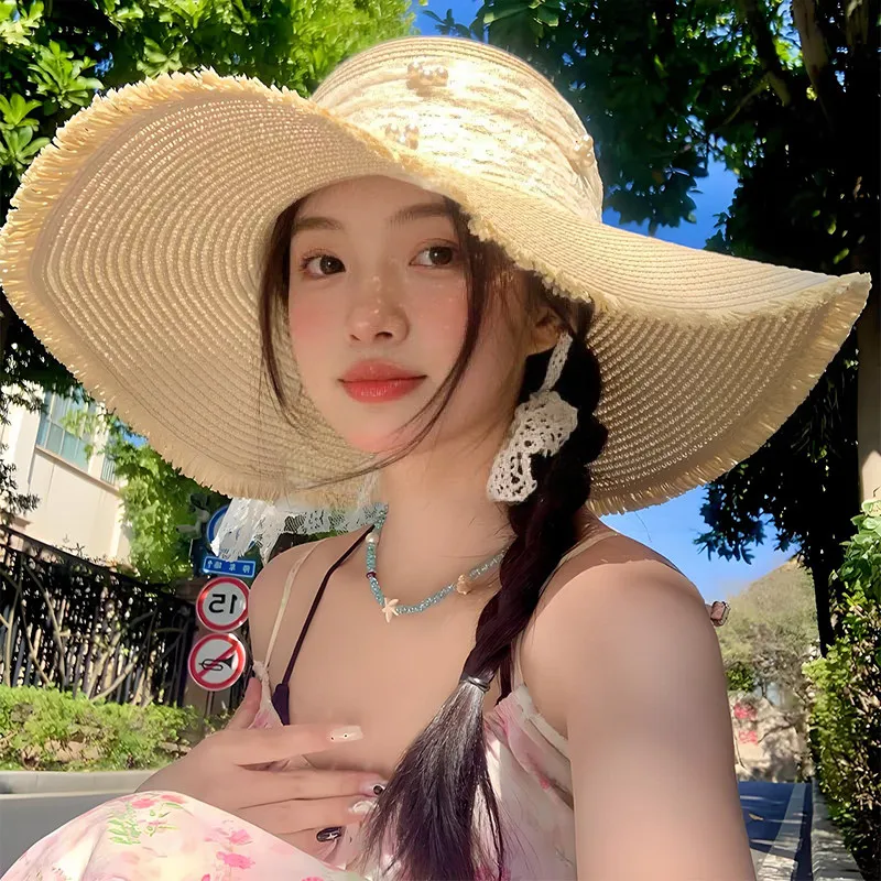 chapeu-de-palha-de-praia-com-aba-larga-e-laco-estilo-novo-primavera-verao-para-mulheres-chapeu-de-sol-costeiro-chapeu-de-protecao-solar-moderno