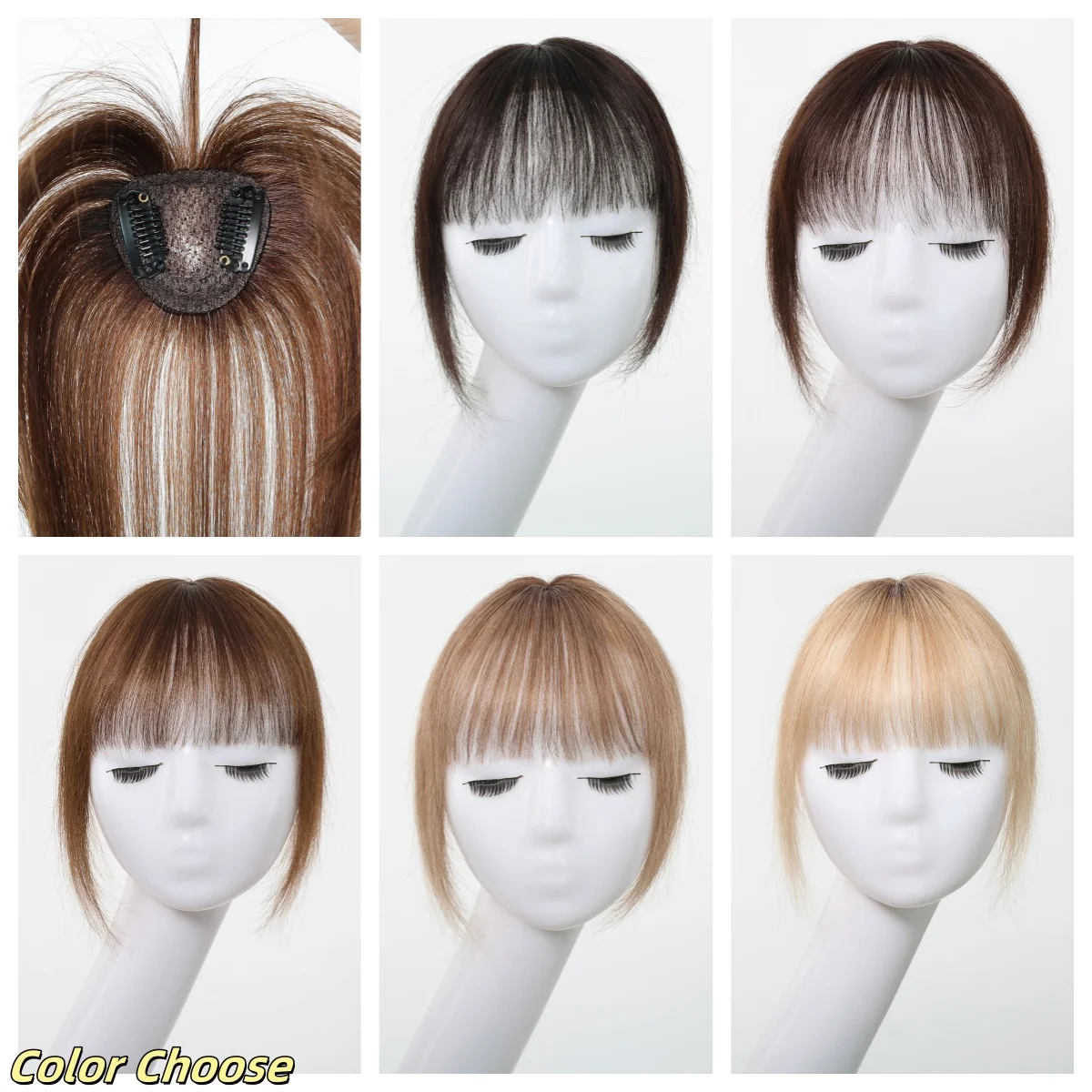 10 Inch Natural Black 100% Human Hair Topper with Bangs Straight Clip in Hairpiece for Women Thinning Hair Toppers image 2