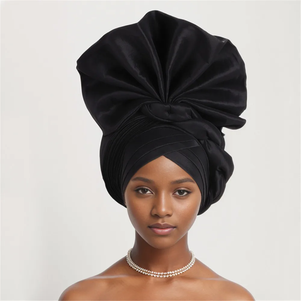 African Auto Gele Headtie Nigeria Women\'s Head Wraps Wedding Party Headpiece Women Turban Cap