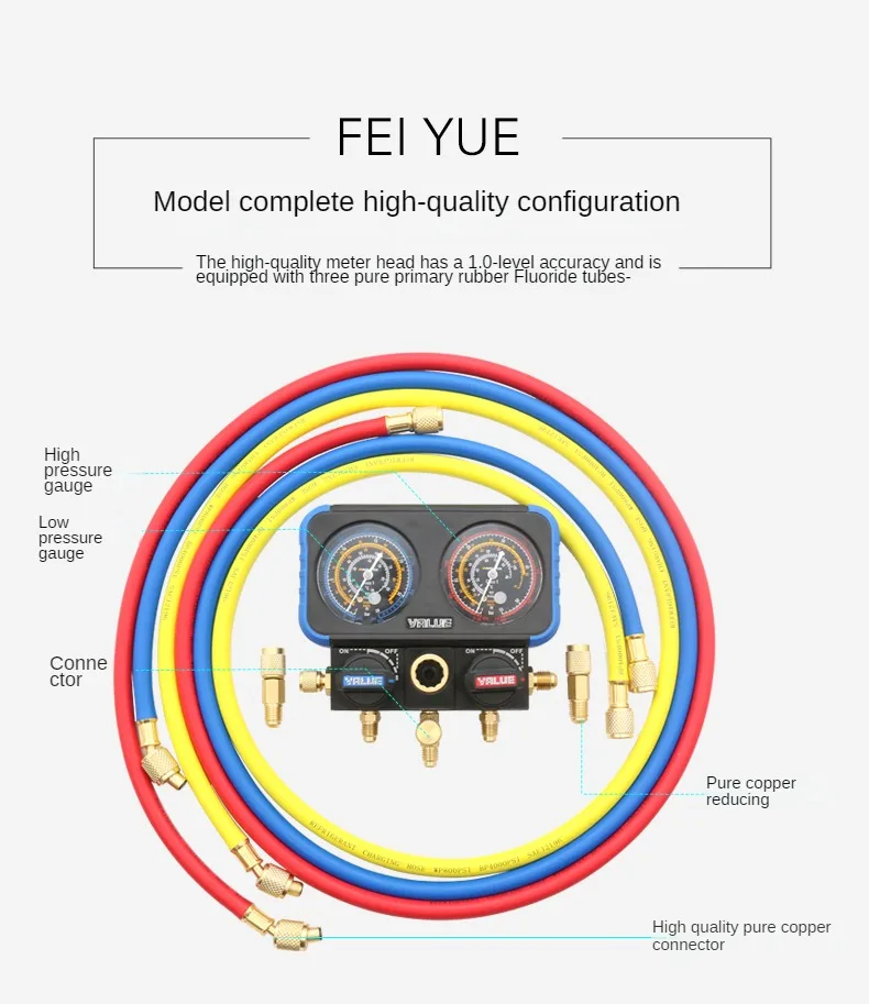

Refrigeration Tool Double Dial Manifold Pressure Gauge Set VRM2-B-0401 Air Conditioner Repair