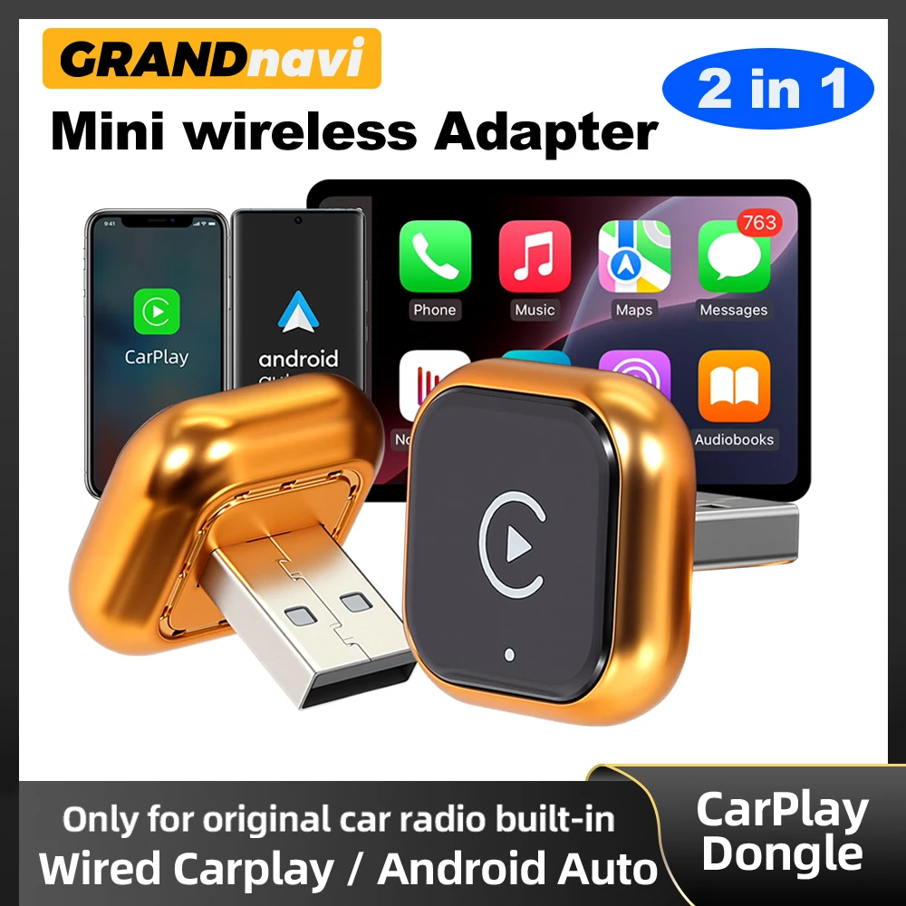 Orange 2IN1 Wireless Carplay Android Auto Adapter Smart Dongle für Volvo Benz Mg Kia Chery VW Honda Benz MG Haval Fiat