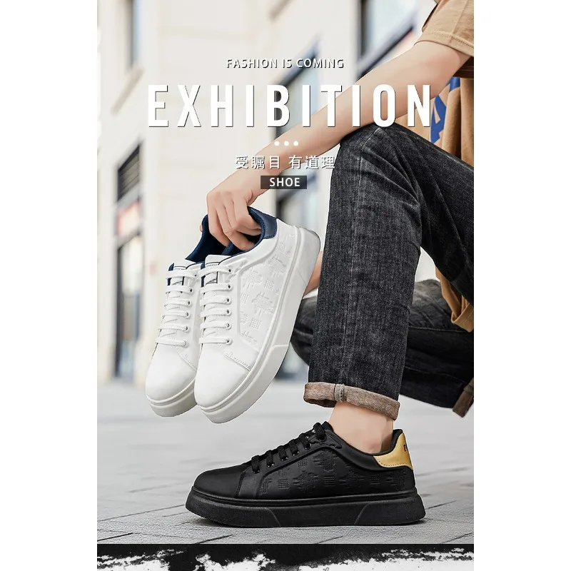 

Men's Emed White Platform Skate Shoes 2026 New Breathable Fashion Height Increasing Student Streetwear Casual Footwear