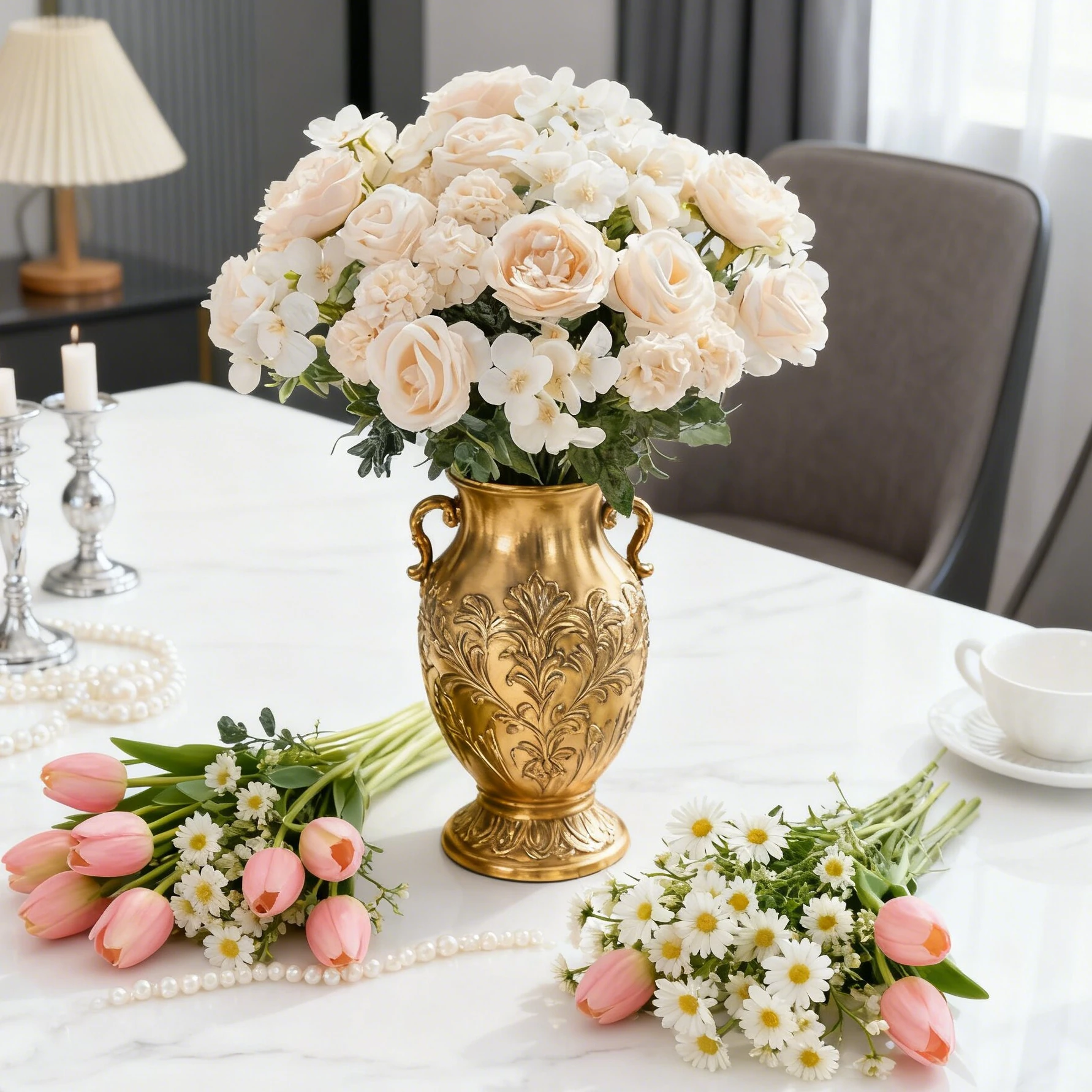 Artificial Flowers Silk Rose Peony Hydrangea Valentine's Wreath Decora Wedding Wreath Home Room Table DIY Gift Craft Accessories