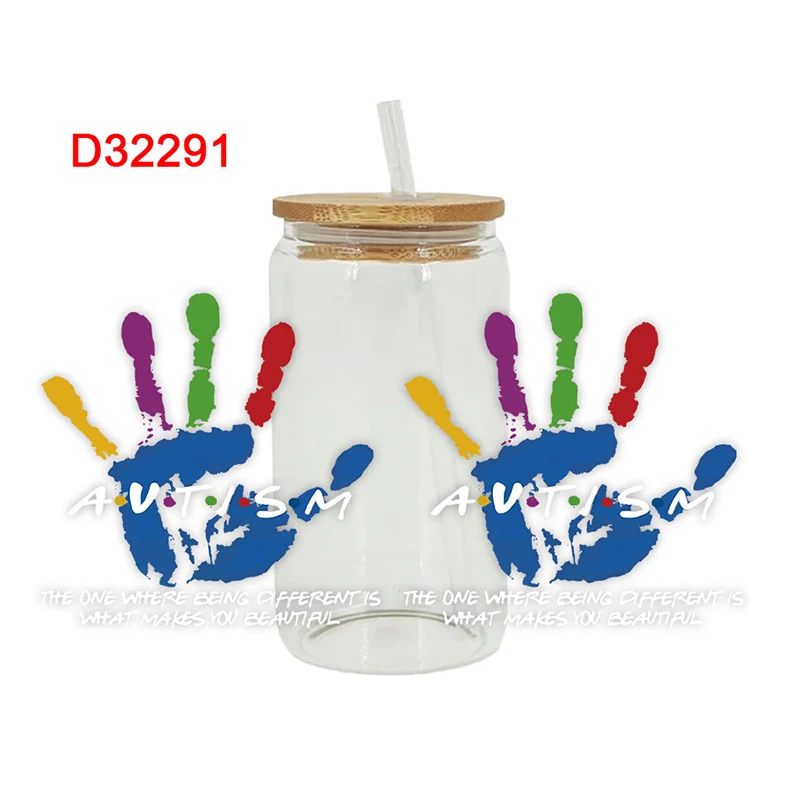3D UV DTF Caring For Autism Printed Transfers Stickers 16oz Cup Wraps For DIY Glass Ceramic Metal Leather Etc. D31413 view 6
