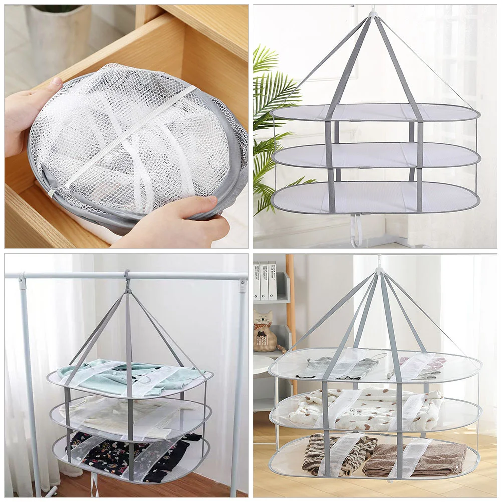 Three Tier Drying Rack for Sock Outdoor Clothes Windproof Design Hanging Dryer Home Mesh Shoes Multifunction Folding 3-Tier